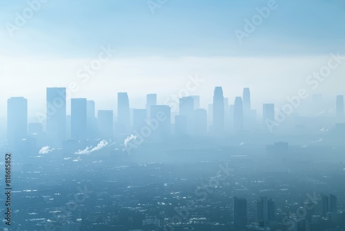 Hazy City Skyline at Dawn Reveals the Environmental Impact of Smog