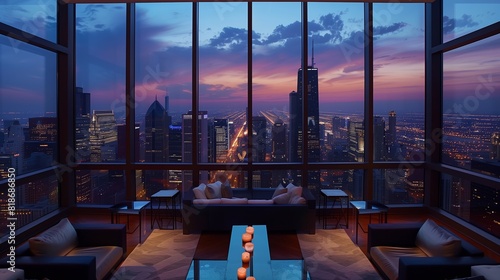 Luxury Penthouse: Stunning city views, floor-to-ceiling windows, modern opulence.