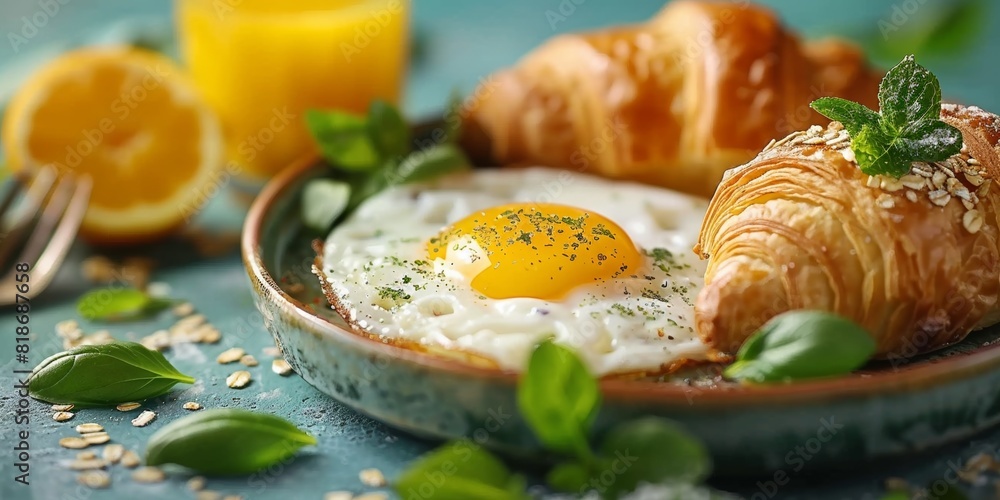 A morning spread at the restaurant featuring roasted egg croissant, fried egg, bacon, and toast. A morning spread at the restaurant featuring roasted egg croissant, fried egg, bacon, and toast.