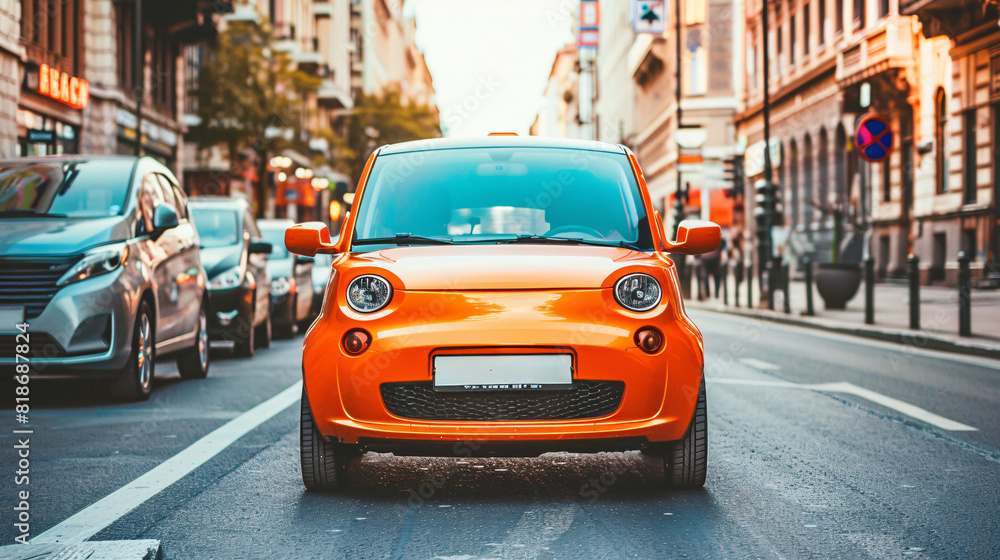 a small orange car on a street