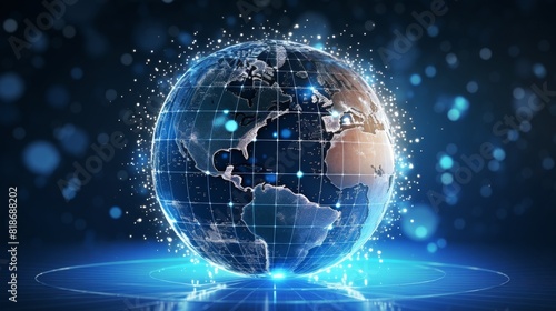 Digital world globe centered on Middle East, concept of global network and connectivity on Earth.
