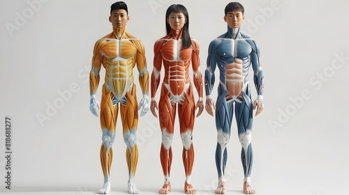 Comprehensive Anatomical Study Human Figures Showcasing Intricate Muscles and Skeletal Structure in Vibrant and Natural Color Styles