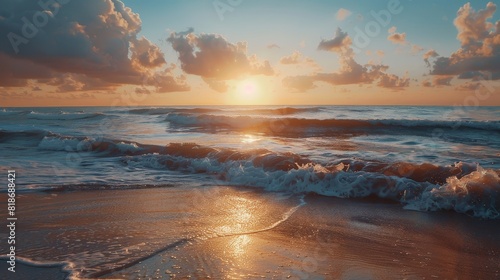 Sunrise over beach beauty photo.