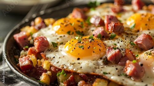 Savory Close-up of Corned Beef Hash for Food Posters Generative AI