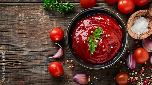 a bowl of ketchup and tomatoes