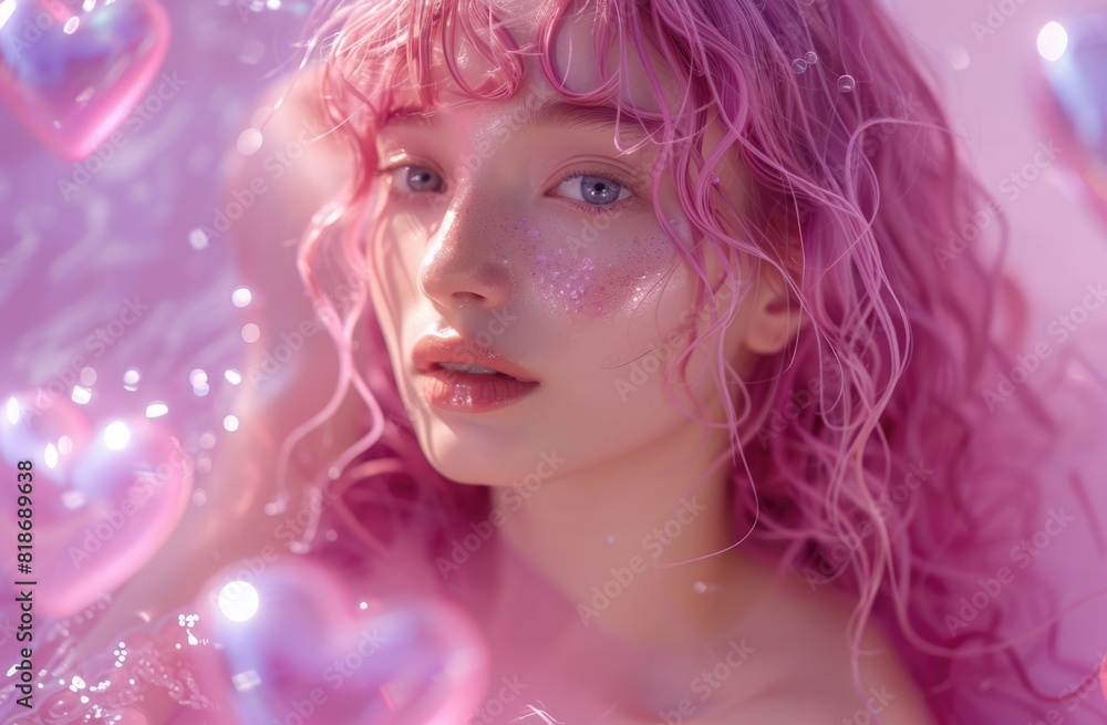 Woman with pink hair and blue eyes Woman with pink hair and blue eyes