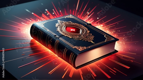 A detailed dramatic illustration of the book  , with red color dark magic splash, dark ghotic photo