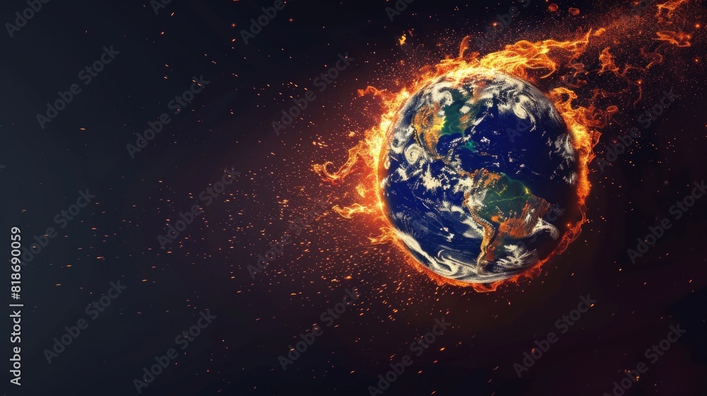 Fototapeta premium Global warming. Fire is burning the globe.