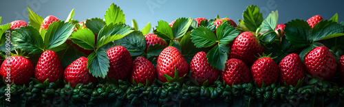 a group of strawberries with leaves