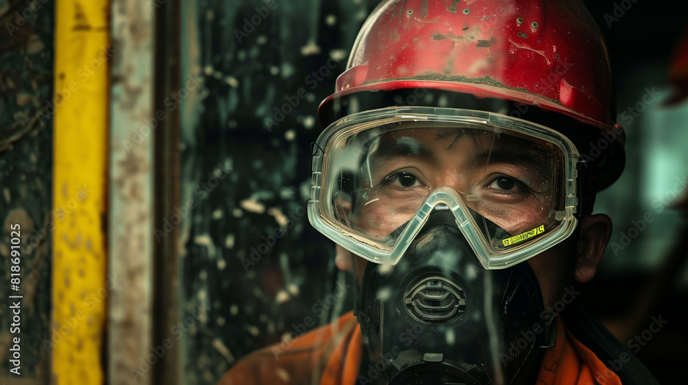 Man Wearing Gas Mask and Goggles Man Wearing Gas Mask and Goggles