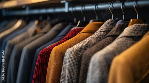 a group of coats on a rack