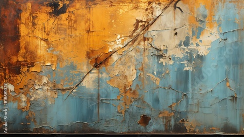 Background Illustration, Rusty metal sheet with peeling paint and texture Illustration image, photo