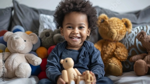A Toddler With Stuffed Friends photo