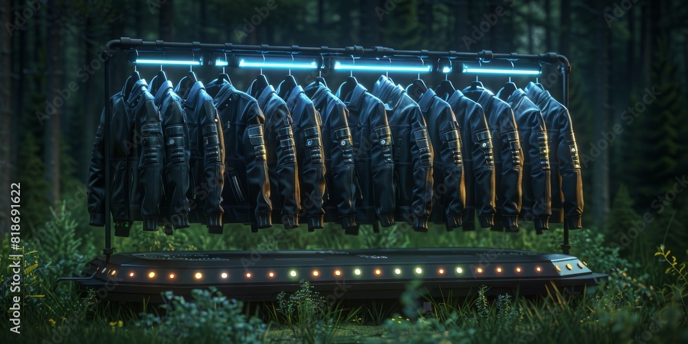 concept a futuristic rack with many leather clothing rack with a sleek ...