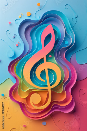 A colorful piece of paper with a musical note on it