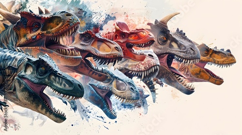 Dinosaur Heads in Disarray A Digital Collage Emphasizing Impressionist Chaos and Visual Impact