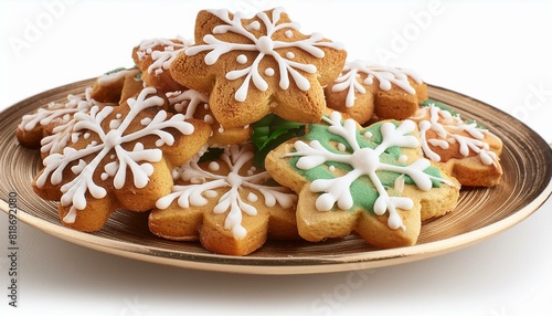 Christmas Cookies on Plate Isolated. 