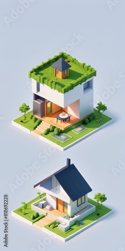 3D rendering illustration of a minimalist and modern house building architectural design © sanstudio