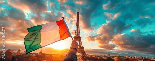 Olympic Paris sport Focus on a hand holding the Italy flag photo