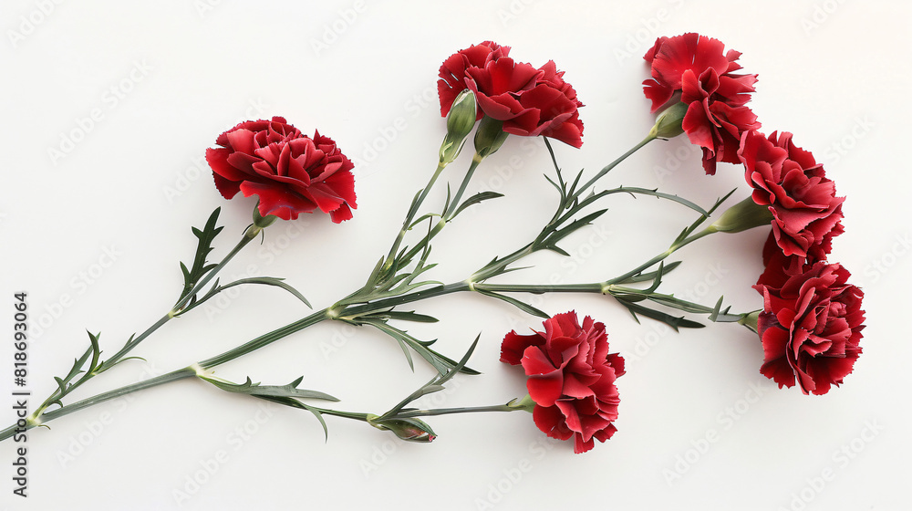 Red carnations on white background