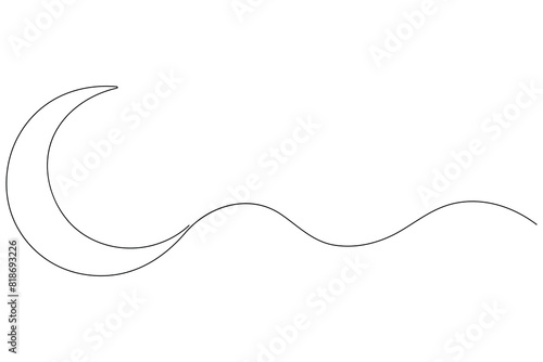 Moon symbol one continuous single line art drawing of Ramadan Kareem and Eid banner in simple outline vector