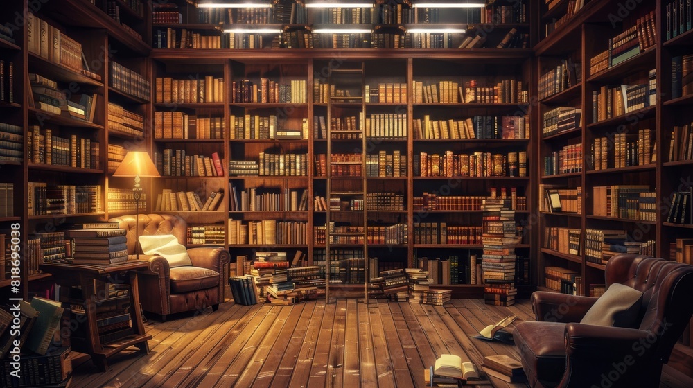 Wooden book collection in a library Wooden book collection in a library