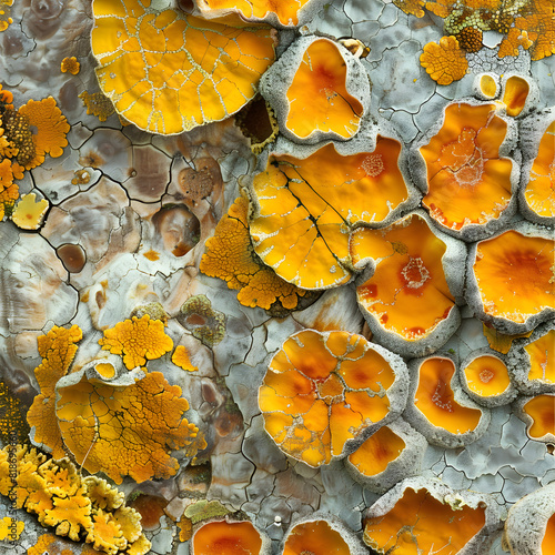 Detailed Macro Capture of Common Orange Lichen (Xanthoria parietina) in Natural Surroundings