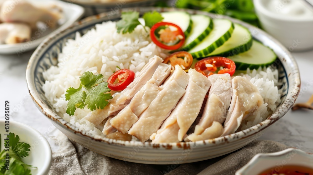 Delicious Hainanese Chicken Rice for Poster Design Generative AI Delicious Hainanese Chicken Rice for Poster Design Generative AI