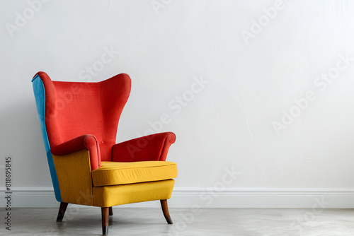 Colorful chair armchair on white wall interior concept photo