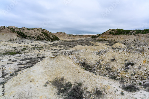 Landscape with chalk rocks in the steppes of Kazakhstan.