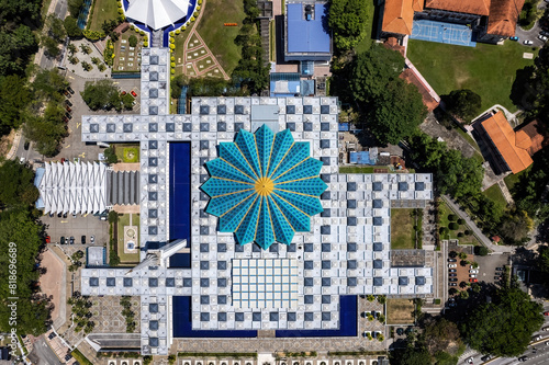 Photography Aerial top view of Malaysia National mosque, or Masjid Negara in Kuala Lumpur