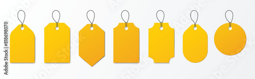 Vector empty price tags. Yellow price tags. Price tags template mock-up, labels, tags. Paper discounts on an isolated transparent background.