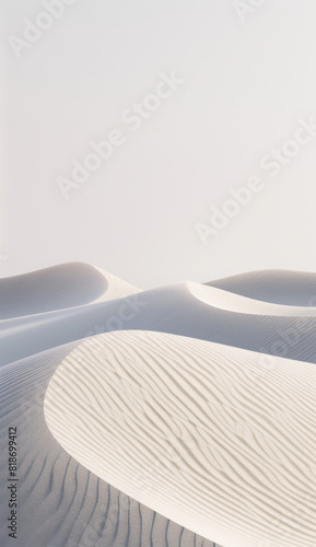 A desert landscape with a white sand dune in the foreground. The dune is surrounded by a vast, empty desert. The scene is serene and peaceful © Image-Love