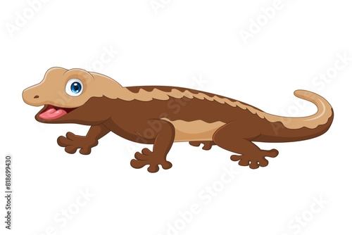 Cute crested gecko cartoon on white background