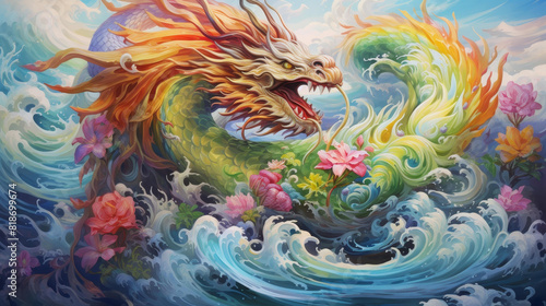 Enchanting painting of a fish morphing into a dragon, symbolizing growth.
