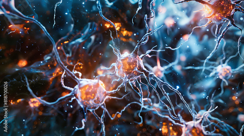 A macro image of neurons brain cells against a dark background