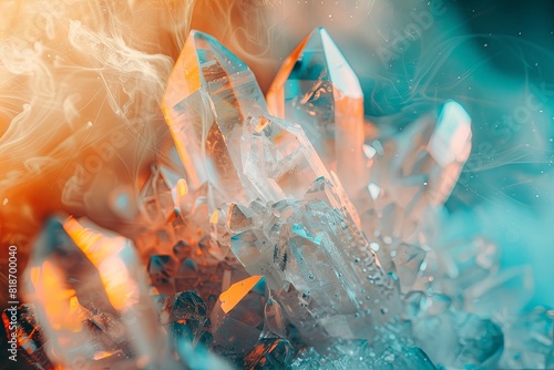 Flowing, mystical patterns and ethereal colors embodying the dreamy and ambient nature of new age music, with abstract crystals and nature elements photo