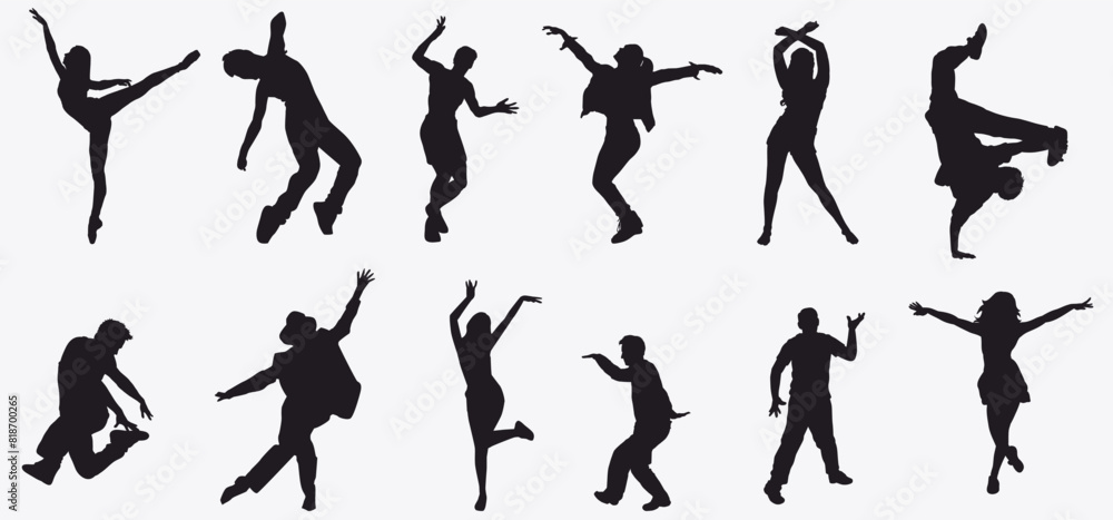 Set of dancing people silhouette. Crowd of young people dancer. Set of dancing people silhouette. Crowd of young people dancer.