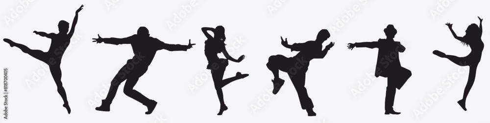 Set of dancing people silhouette. Crowd of young people dancer. Set of dancing people silhouette. Crowd of young people dancer.