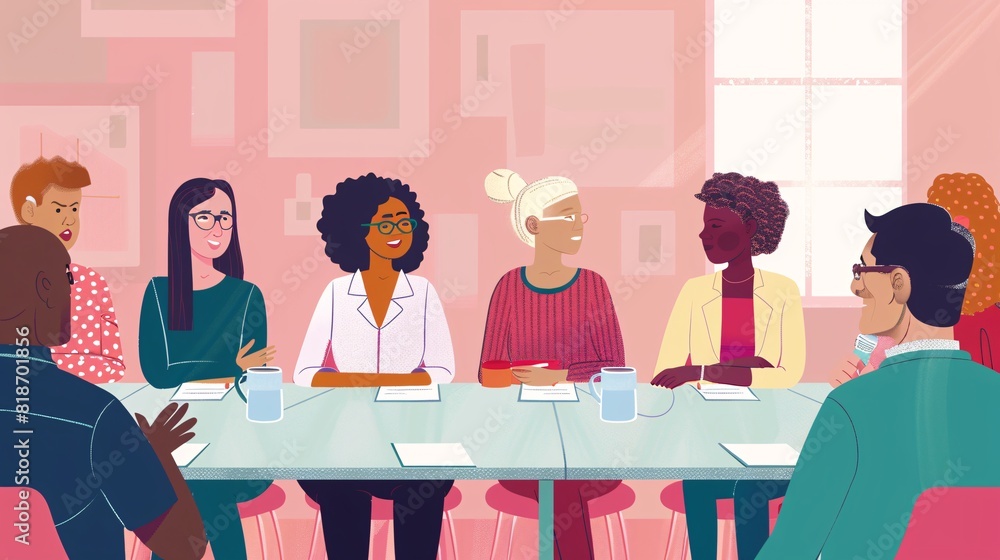Different Races Meeting A diverse group of colleagues sitting around a conference table ...