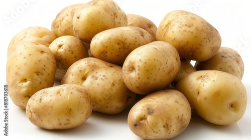A pile of potatoes on a white background.