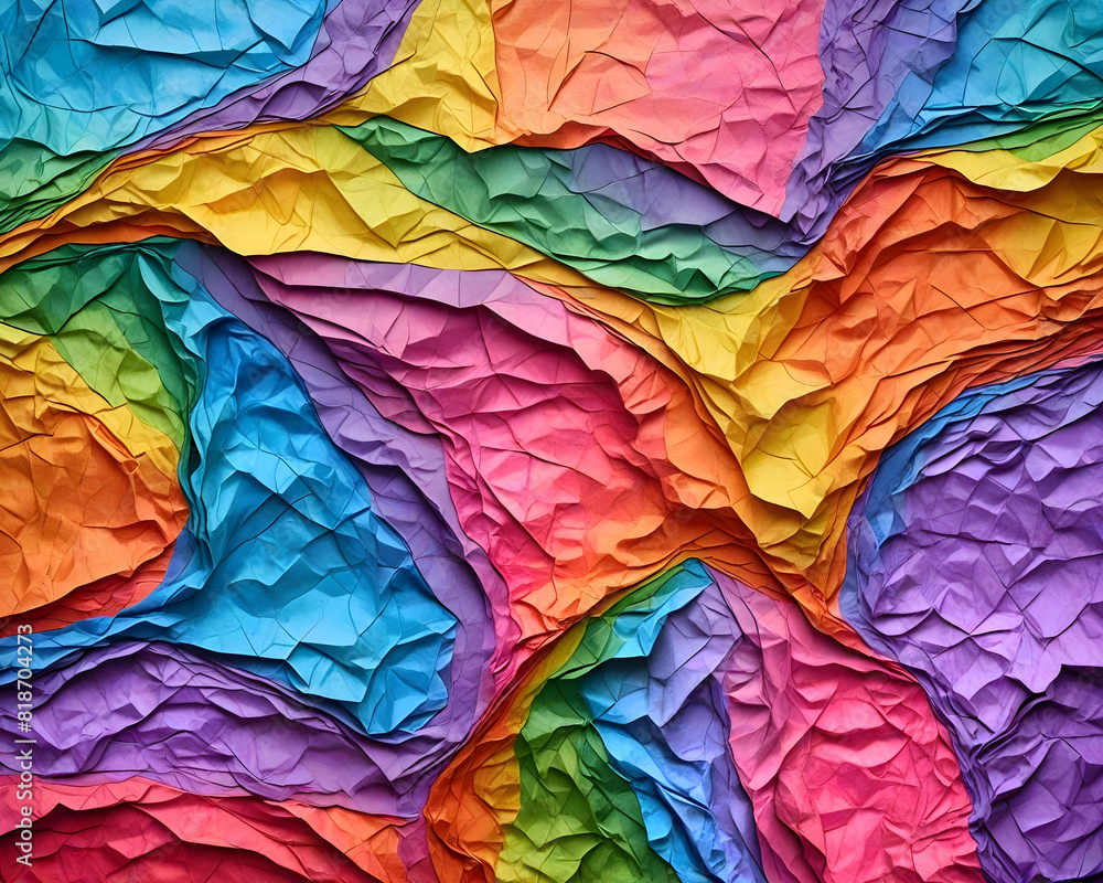 The crumpled paper is cut in many different colors and is brightly ...
