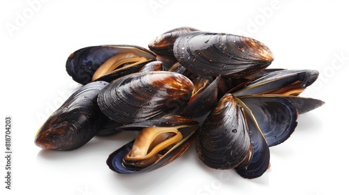 Black mussels isolated on white background.