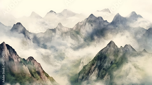 Misty mountain passes watercolor