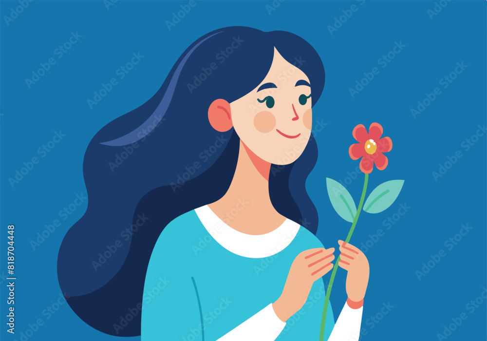 A woman is holding a red flower in her hand A woman is holding a red flower in her hand