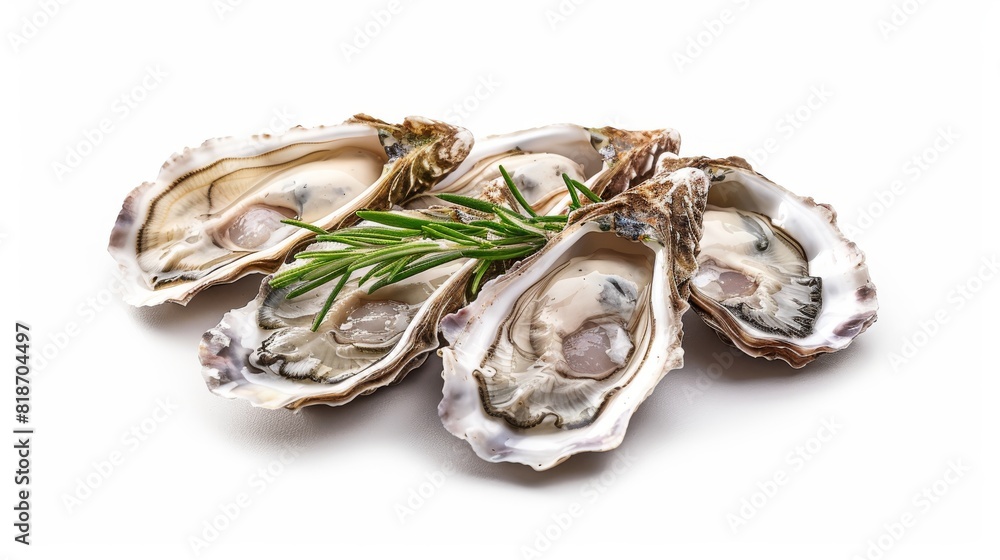 Cracked open oysters with a sprig of rosemary on top. Cracked open oysters with a sprig of rosemary on top.
