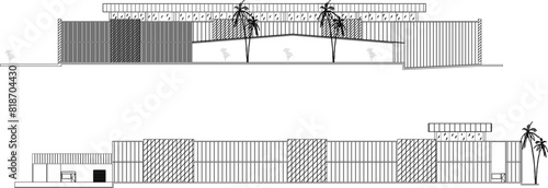 vector illustration sketch design drawing of multi-storey buildings, skyscrapers, malls with modern shapes in the city