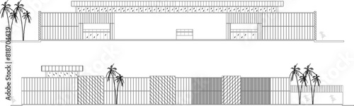 vector illustration sketch design drawing of multi-storey buildings, skyscrapers, malls with modern shapes in the city