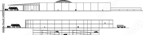 vector illustration sketch design drawing of multi-storey buildings, skyscrapers, malls with modern shapes in the city