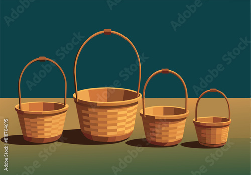 Four baskets of different sizes are sitting on a table
